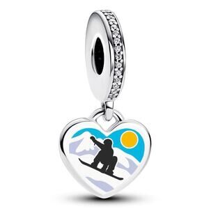 NEW Pandora Snowboarder Heart Dangle Charm Sterling Silver Blue Enamel